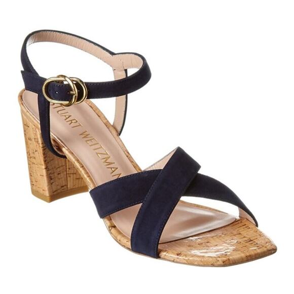 Stuart Weitzman Analeigh 75 Suede Sandal Navy Size 8.5 - Picture 1 of 6